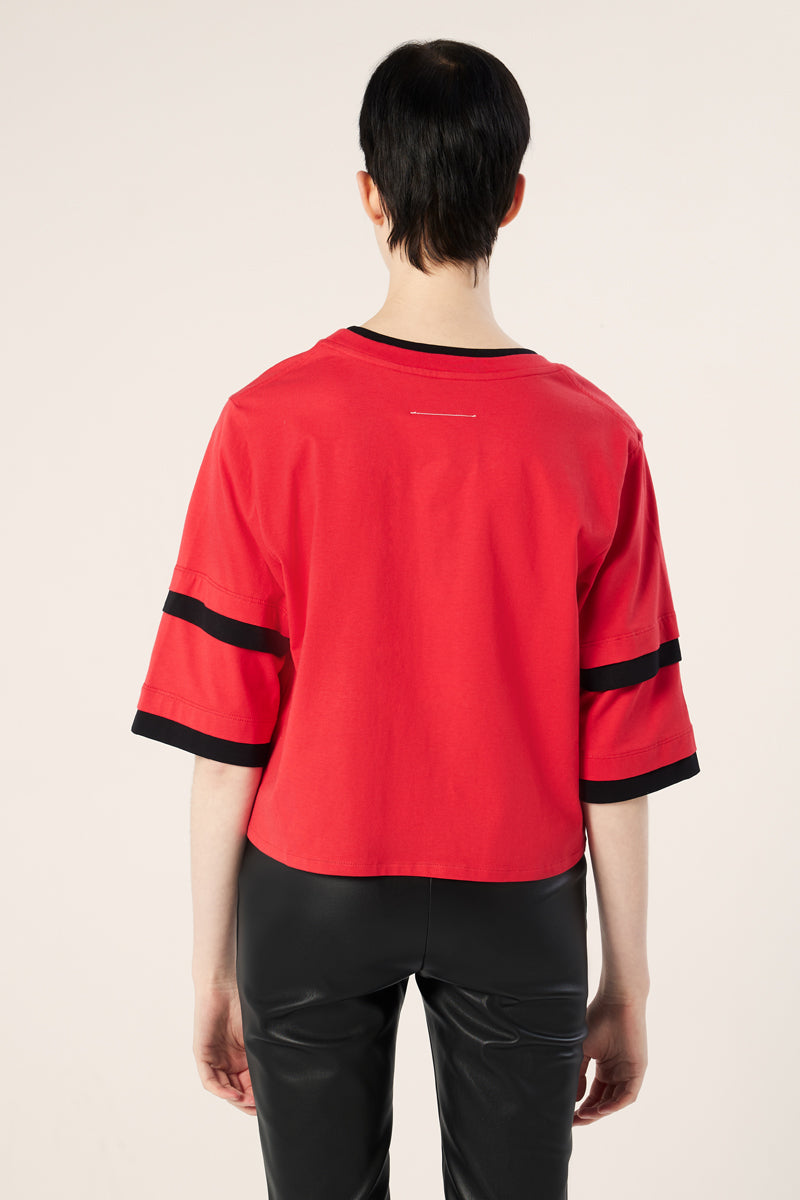 Contrast trim T-shirt-Red MM6 MAISON MARGIELA