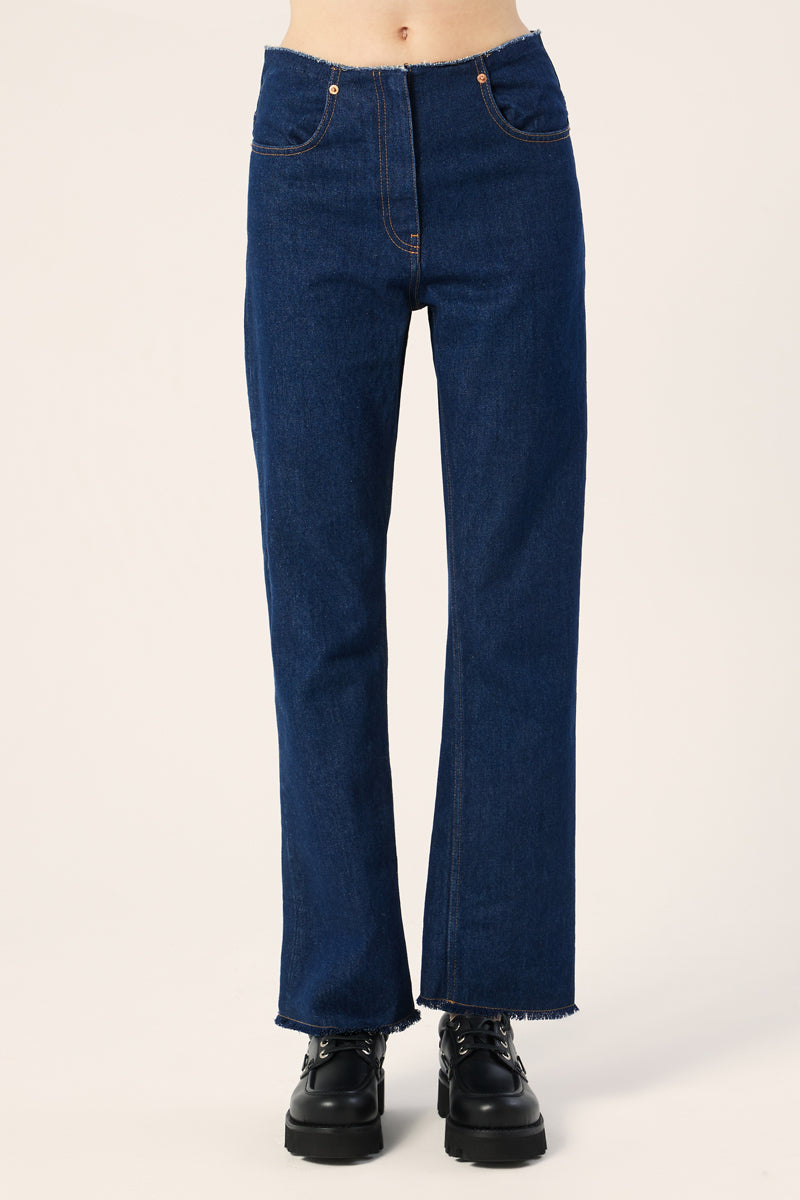 Frayed edges denim pants-Blue MM6 MAISON MARGIELA