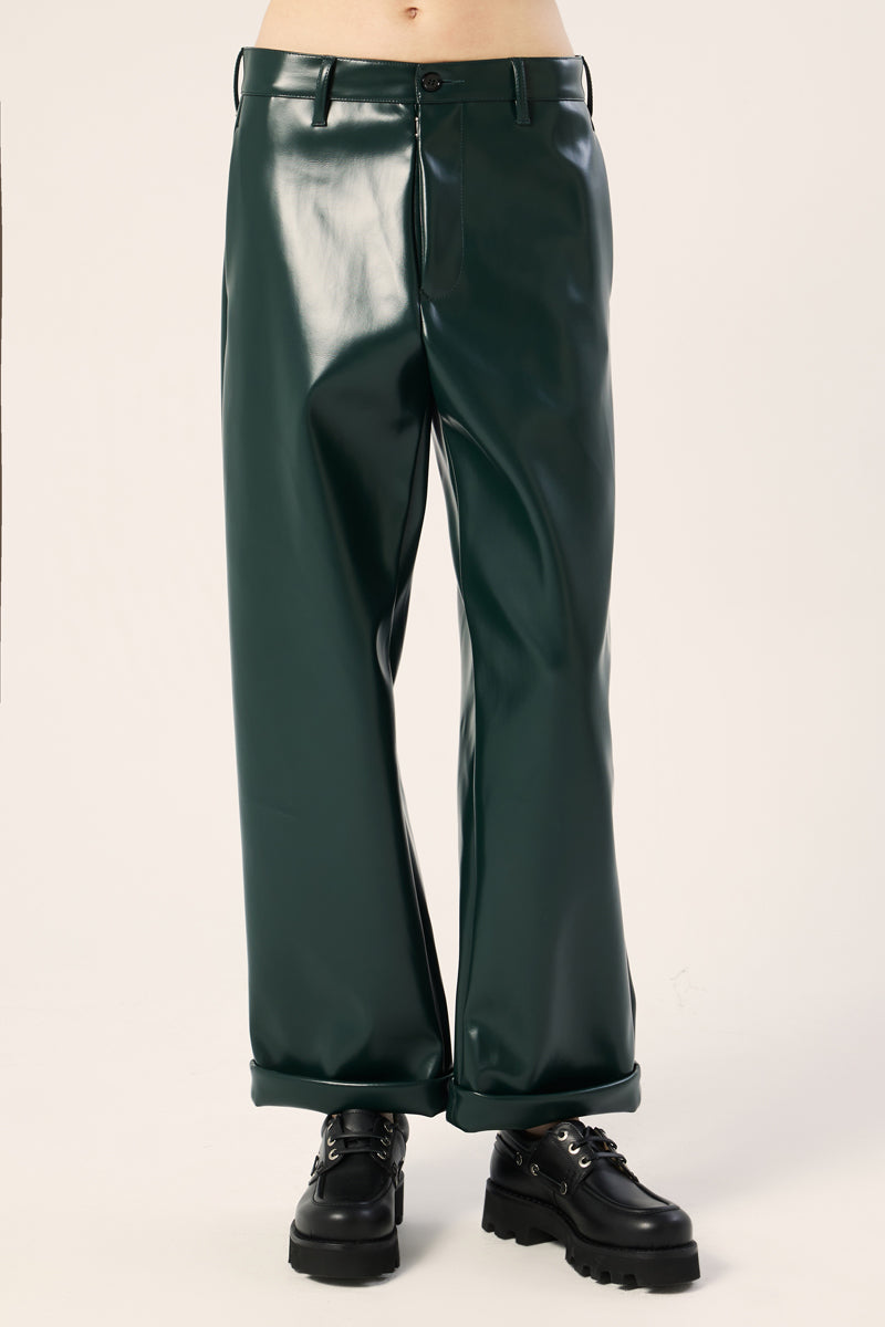 Faux leather wide leg trousers-Petrol green MM6 MAISON MARGIELA