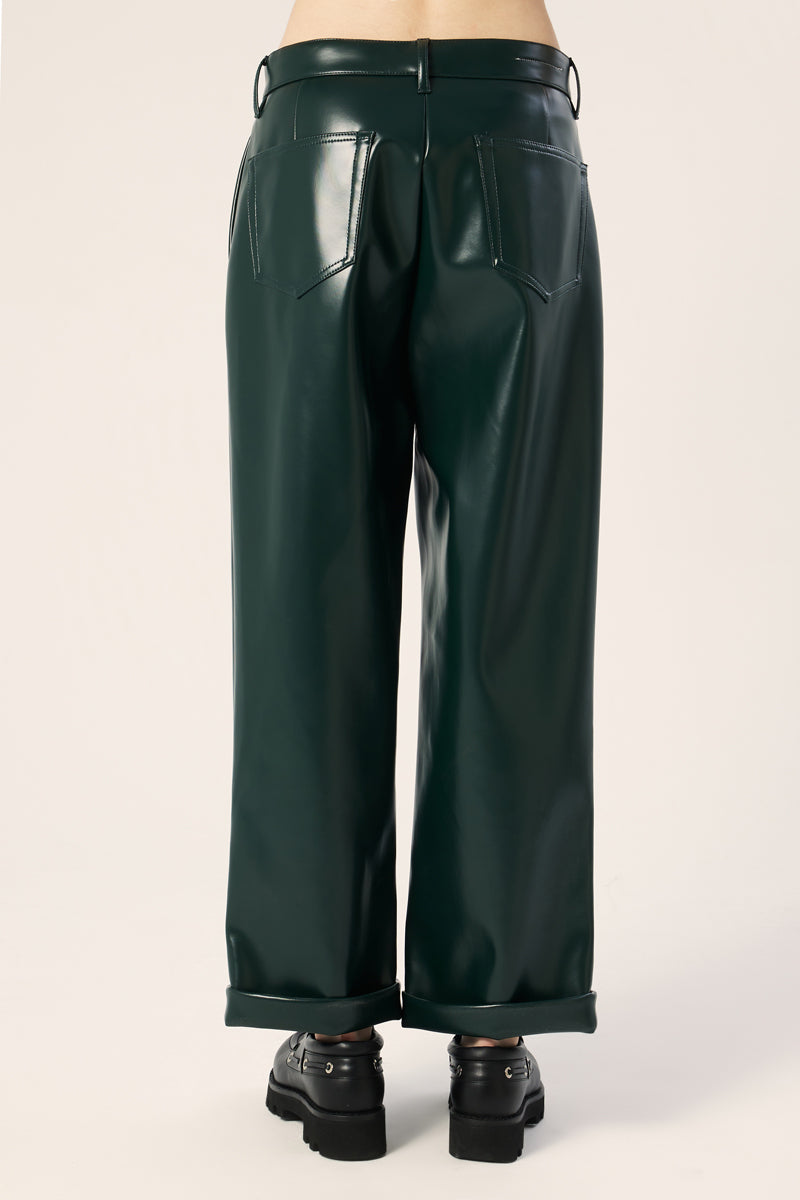 Faux leather wide leg trousers-Petrol green MM6 MAISON MARGIELA