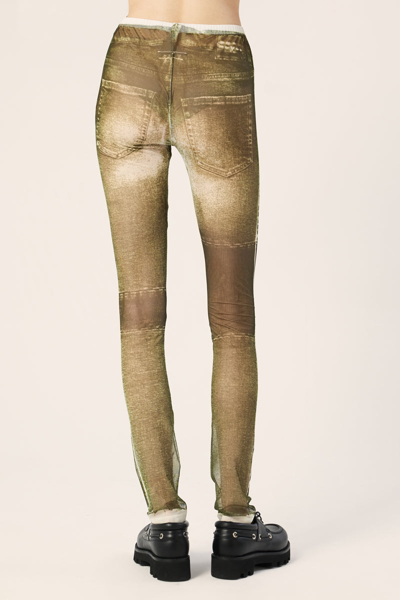 Semi-sheer jean-print leggings-Dark green MM6 MAISON MARGIELA