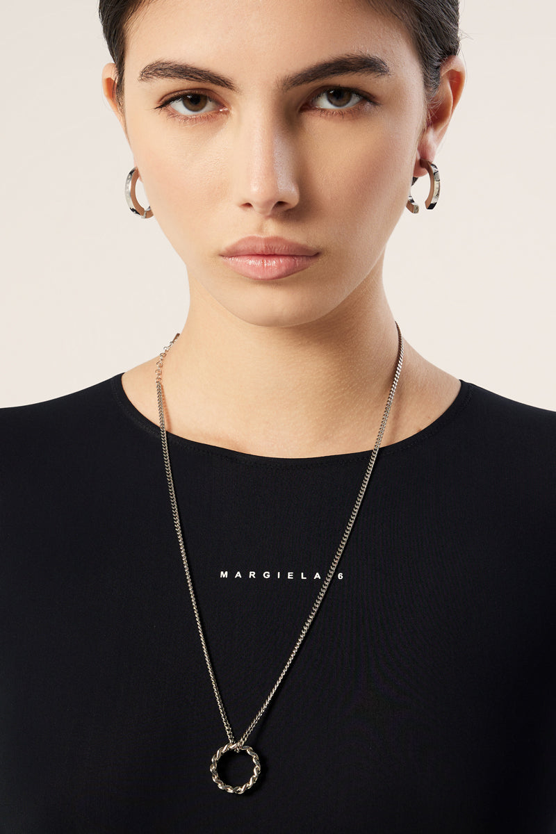 Logo-engraved hoop earrings-Silver MM6 MAISON MARGIELA