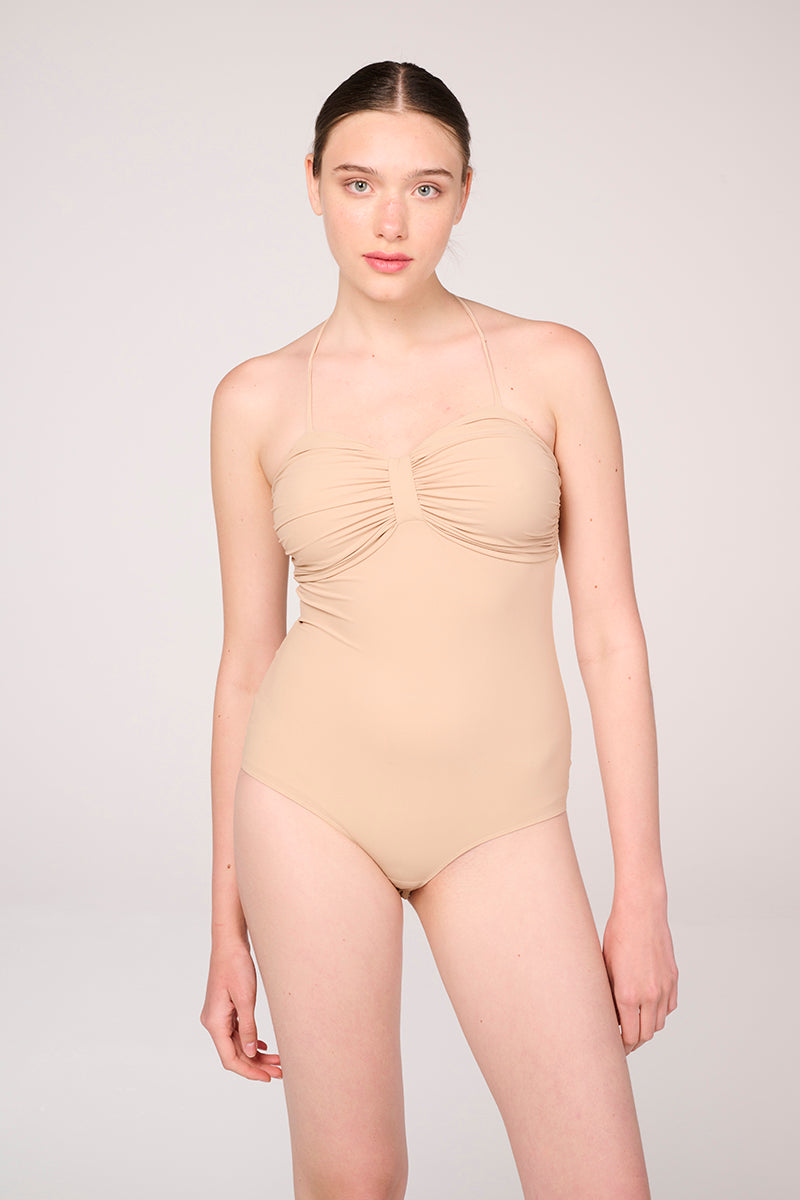 Ruched detail swimsuit-Beige MM6 MAISON MARGIELA - Studio Avra